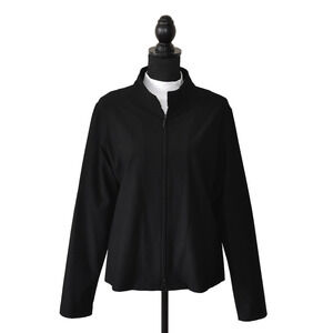 A6 Auth EILEEN FISHER Black Viscose/Nylon Blend Full Zip Front Jacket Size L